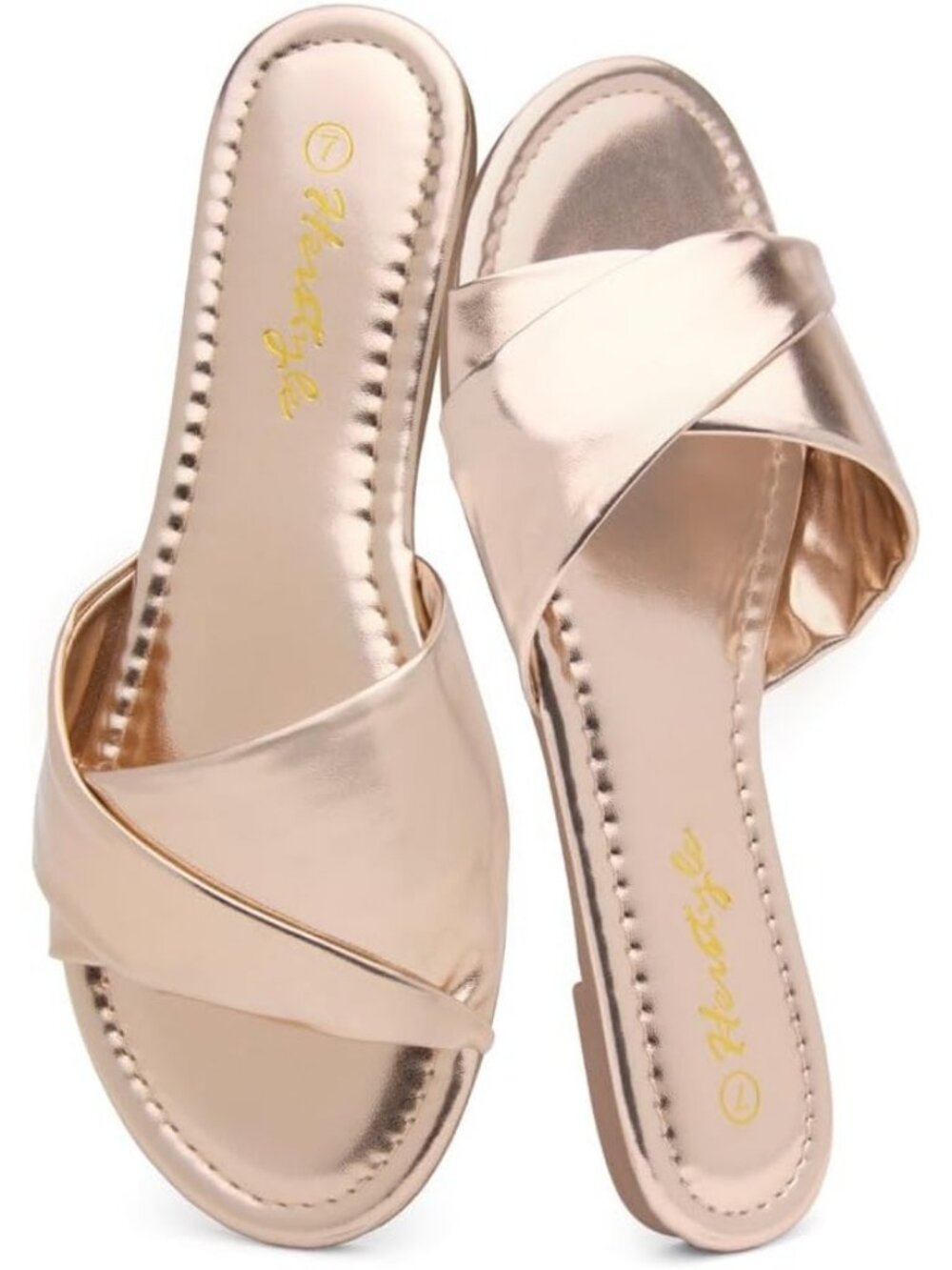 Women's Gold Flat Slip On Open Toe Casual Slide Cushioned Footbed Summer Shoes